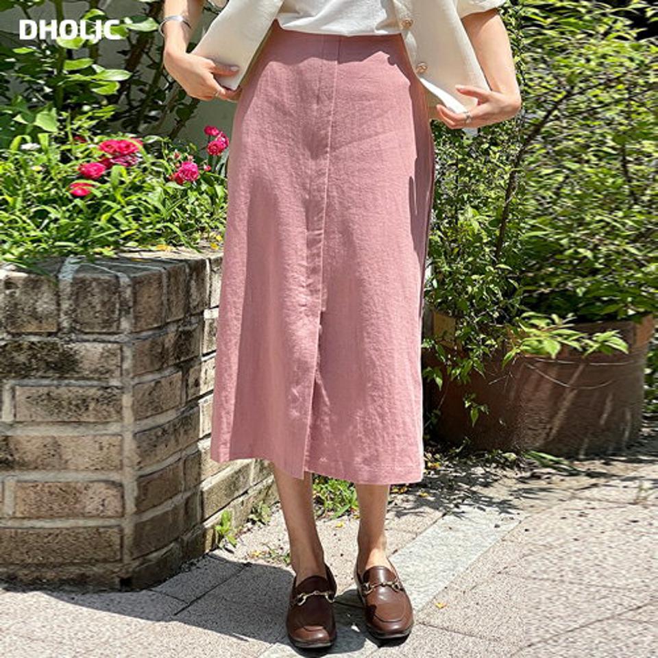 リネン混スリットHラインスカート・t01315 レディース 【sk】 韓国ファッション ボトムス スカート ロング丈 ハイウエスト スリット Hライン スリムフィット リネン混 無地 パステル シンプル デイリー フェミニン 春 夏 カジュアル