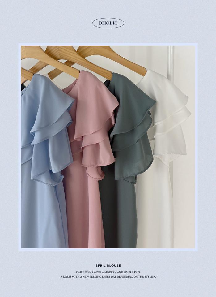 【4DAY限定SALE】アンバランスカラーブラウス・01014 レディース 【bl】 韓国ファッション トップス ブラウス カラーネック アンバランスカラー 半袖 フレア 股丈 ボリューム シアー 無地 フェミニン お出かけ ラブリー 春 夏 カジュアル