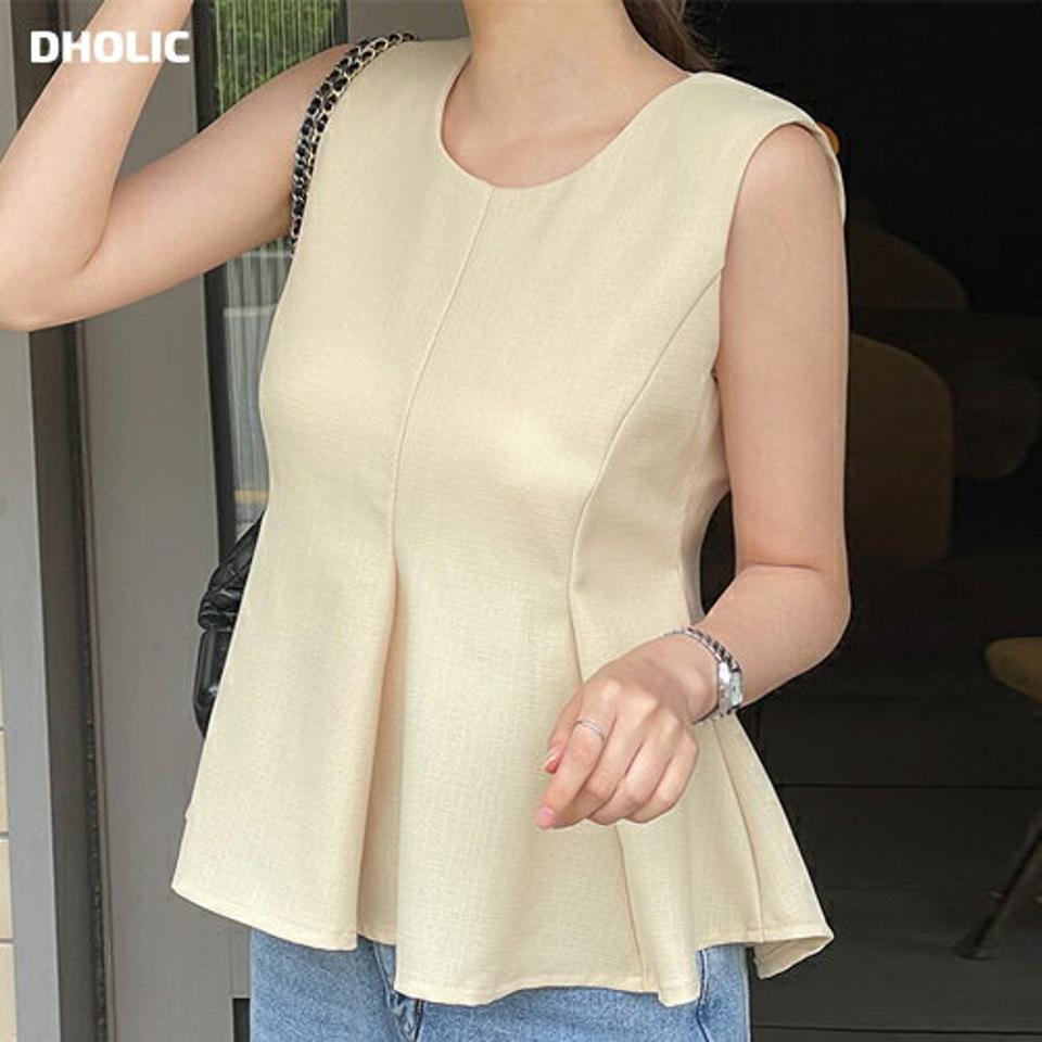 ツイードペプラムノースリーブ・t00903 レディース 【tops】 韓国ファッション トップス ノースリーブ ラウンドネック クロップド ショート丈 ペプラム ツイード フレアヘム ボリューム 無地 オフィスカジュアル モード 春 夏 カジュアル