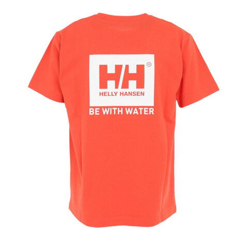 ヘリーハンセン(HELLY HANSEN)(メンズ、レディース)半袖Tシャツ バックスクエア ロゴTシャツ HOE62302WS PR オレンジ