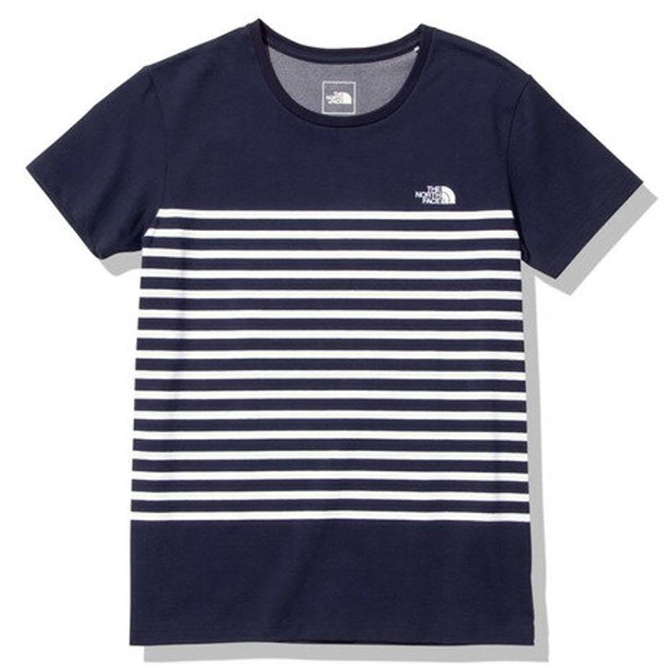 ノースフェイス(THE NORTH FACE)(レディース)半袖Tシャツ ショートスリーブパネルボーダーTシャツ NTW32335 UN ネイビー