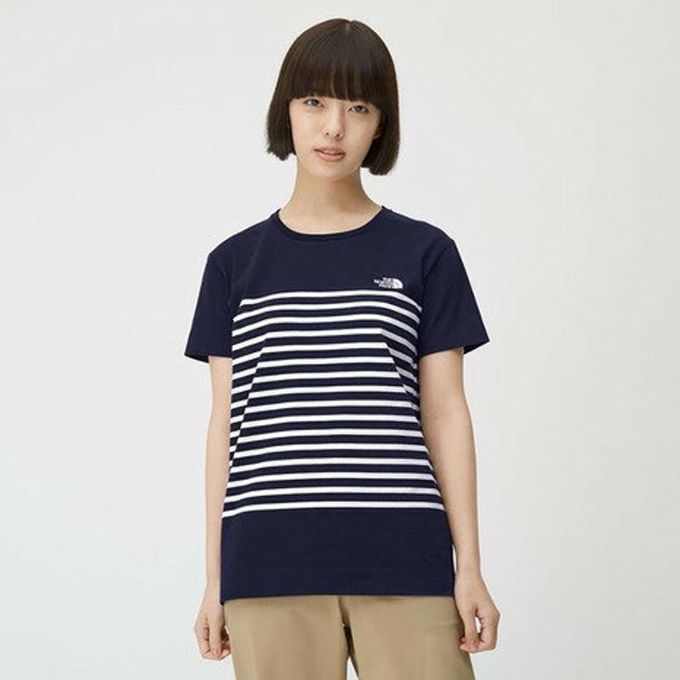 ノースフェイス(THE NORTH FACE)(レディース)半袖Tシャツ ショートスリーブパネルボーダーTシャツ NTW32335 UN ネイビー