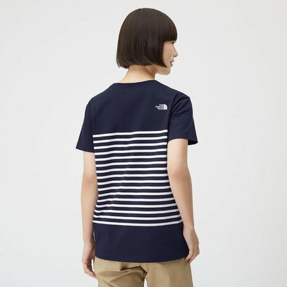 ノースフェイス(THE NORTH FACE)(レディース)半袖Tシャツ ショートスリーブパネルボーダーTシャツ NTW32335 UN ネイビー