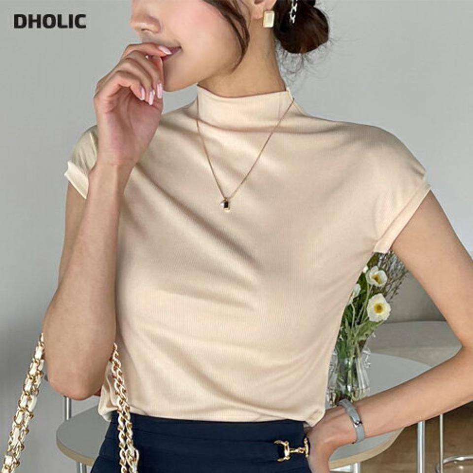 ハイネックリブ半袖Tシャツ・t01336 レディース 【tops】 韓国ファッション トップス Tシャツ ハイネック 半袖 ドルマンスリーブ ショート丈 リブ スリムフィット タイト 細身 無地 モード デイリー シンプル 春 夏 カジュアル
