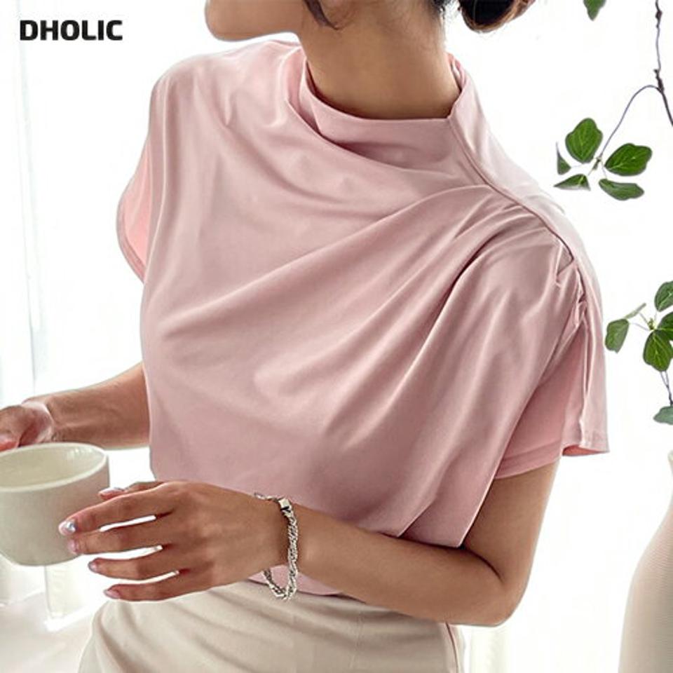 ギャザードルマン半袖Tシャツ・t01337 レディース 【tops】 韓国ファッション トップス Tシャツ ハーフネック 半袖 ドルマンスリーブ ショート丈 ギャザー ドレープ ナチュラルライン 無地 オフィスカジュアル モード 春 夏 カジュアル
