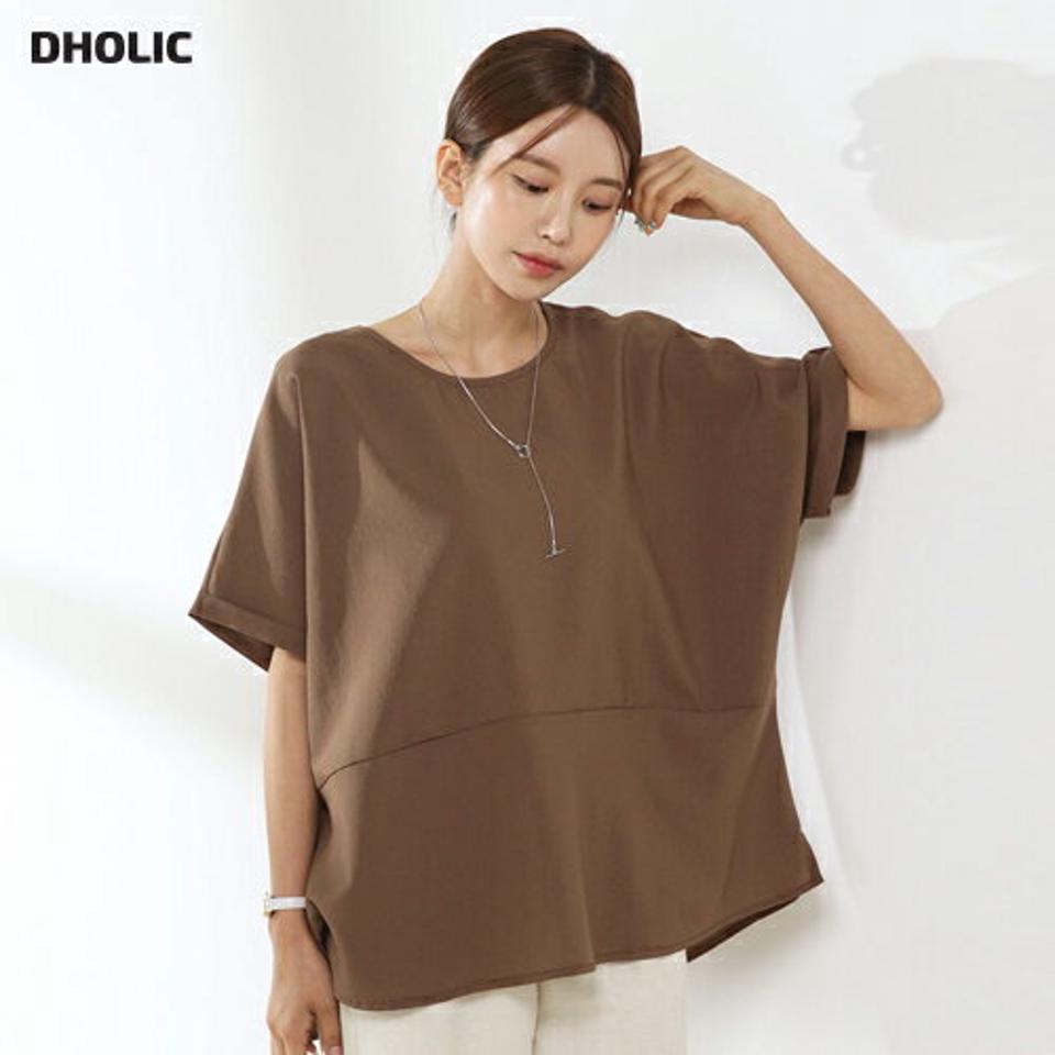 【4DAY限定SALE】ロールアップ半袖スリットブラウス・b01045 レディース 【bl】 韓国ファッション トップス ブラウス ラウンドネック 半袖 ドルマンスリーブ ロールアップ スリット ボクシー 体型カバー 無地 モード デイリー 春 夏 カジュアル