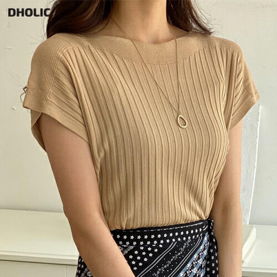 ボートネックフレンチリブニット・b01384 レディース 【tops】 韓国ファッション トップス ニット ボートネック 半袖 フレンチスリーブ ショート丈 リブ 細身 無地 モード お出かけ 大人カジュアル シンプル 春 夏 カジュアル