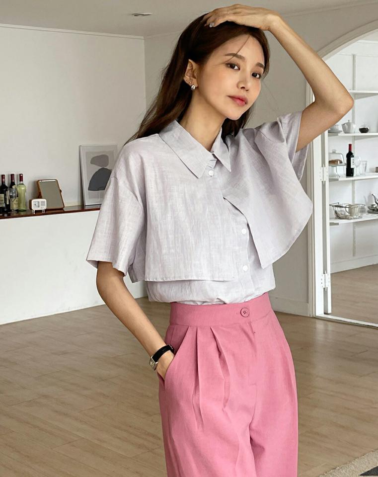 リボンキャミ&ケープシャツSET・t00956 レディース 【tops】 韓国ファッション アンサンブル キャミソール スクエアネック ボタン リボン ストラップ シャツ カラーネック ケープ コットン 薄手 無地 ユニーク お出かけ 春 夏 カジュアル