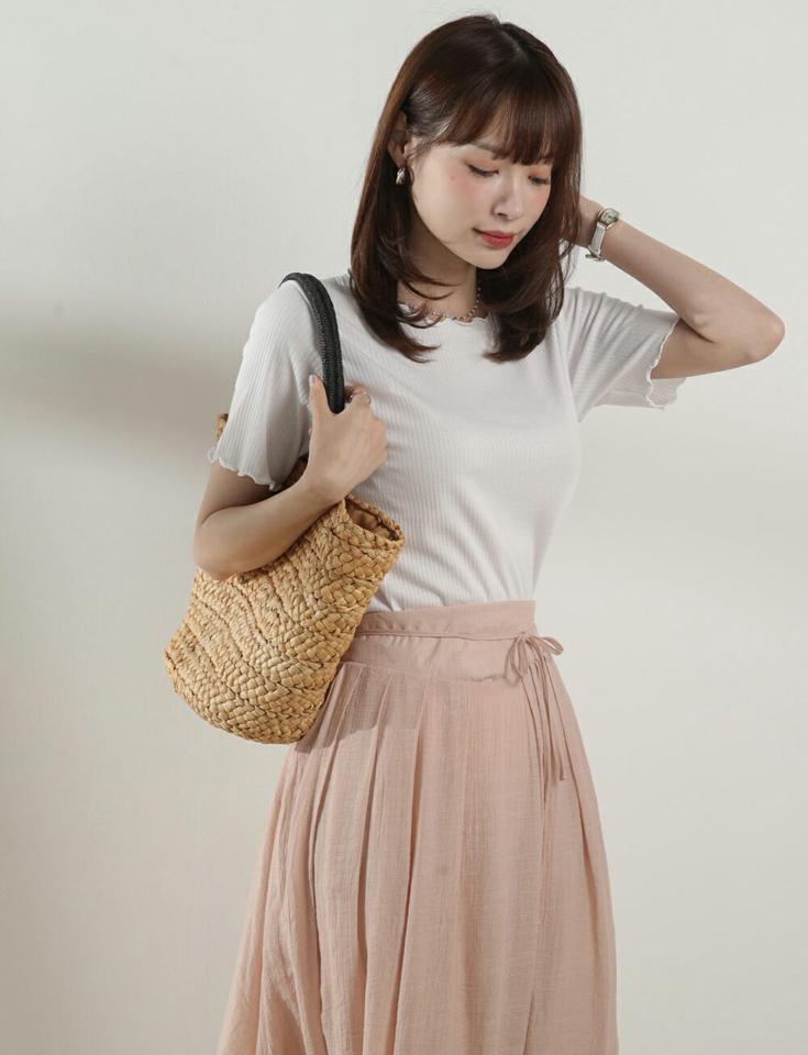 リブメロウヘム半袖Tシャツ・t01094 レディース 【tops】 韓国ファッション トップス Tシャツ ラウンドネック 半袖 ショート丈 リブ メロウヘム レーヨン混 ナチュラルライン 無地 カラフル お出かけ シンプル 春 夏 カジュアル