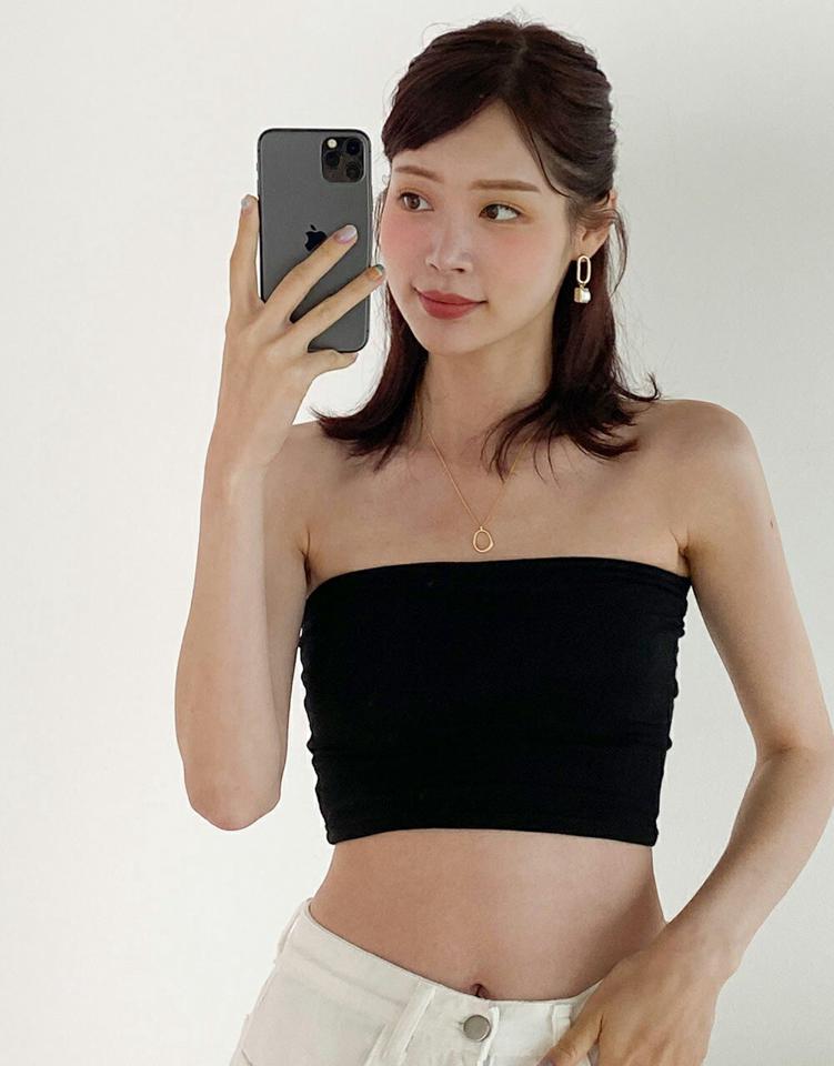 モダール混カップチューブトップ・t00961 レディース 【tops】 韓国ファッション トップス チューブトップ スクエアネック ノースリーブ クロップド ショート丈 タイト カップ付 細身 モダール混 無地 シンプル カジュアル インナー 春 夏