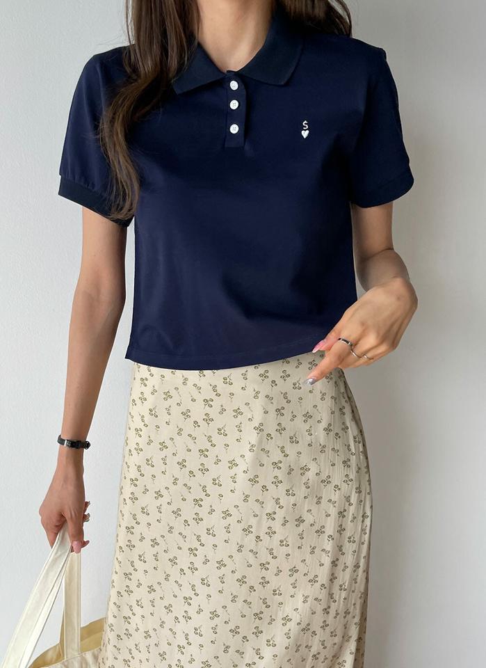 S?刺繍ポロカラーTシャツ・t00995 レディース 【tops】 韓国ファッション トップス Tシャツ ポロシャツ カラーネック ハーフボタン 半袖 刺? アルファベット 配色 ナチュラルライン コットン カラフル スポーティ カジュアル 春 夏