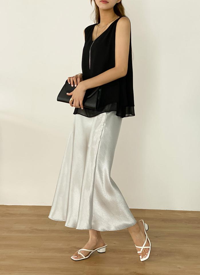 【4DAY限定SALE】シフォンレイヤードノースリーブ・b01162 レディース 【bl】 韓国ファッション トップス ブラウス Uネック ノースリーブ ミドル丈 シフォン レイヤード フレア シアー 無地 カラバリ シンプル 大人カジュアル モード デイリー 春 夏