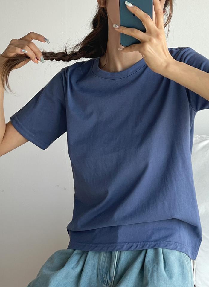 ラウンドネック半袖Tシャツ・t01490 レディース 【tops】 韓国ファッション トップス Tシャツ ラウンドネック 半袖 ショート丈 股丈 ナチュラルライン コットン 綿100 無地 シンプル カラバリ ベーシック カジュアル デイリー 春 夏
