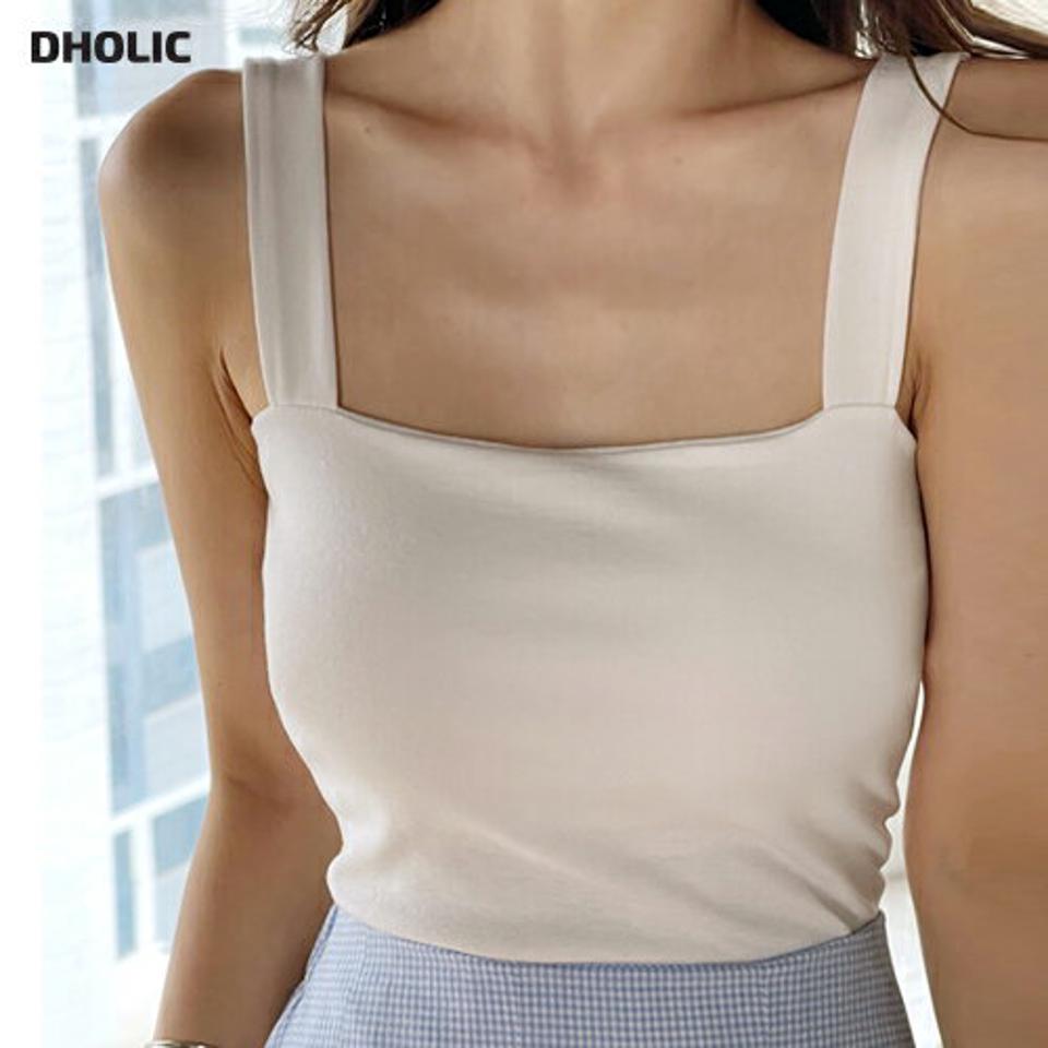 スクエアクロップドノースリーブ・t01545 レディース 【tops】 韓国ファッション トップス スクエアネック ノースリーブ クロップド ショート丈 スリムフィット 細身 レーヨン混 無地 モノトーン シンプル フェミニン デイリー 春 夏