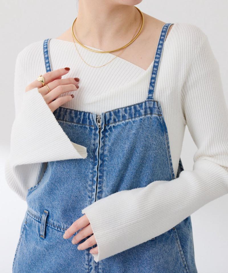 《1月13日13:00まで TIME SALE開催中》デザインネックリブニット