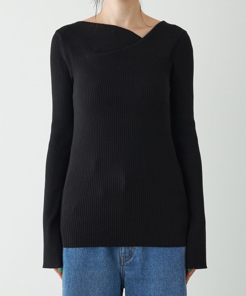 《1月13日13:00まで TIME SALE開催中》デザインネックリブニット