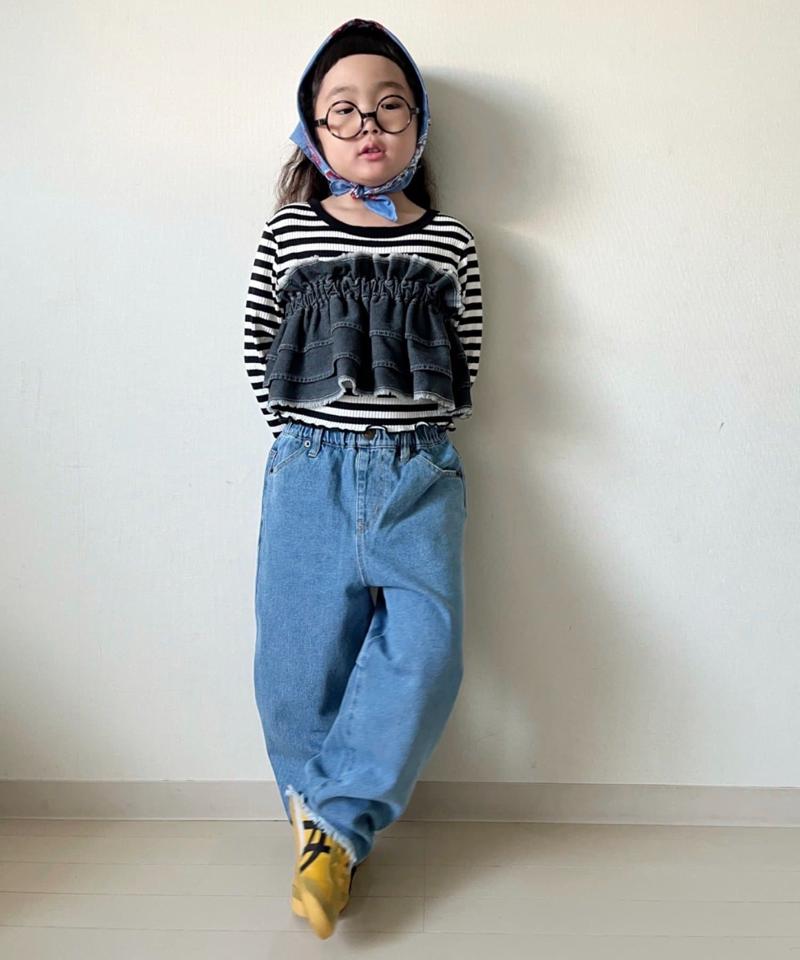 【KIDS】【TYPY DENIM】甘織り裾フリンジカーブデニム