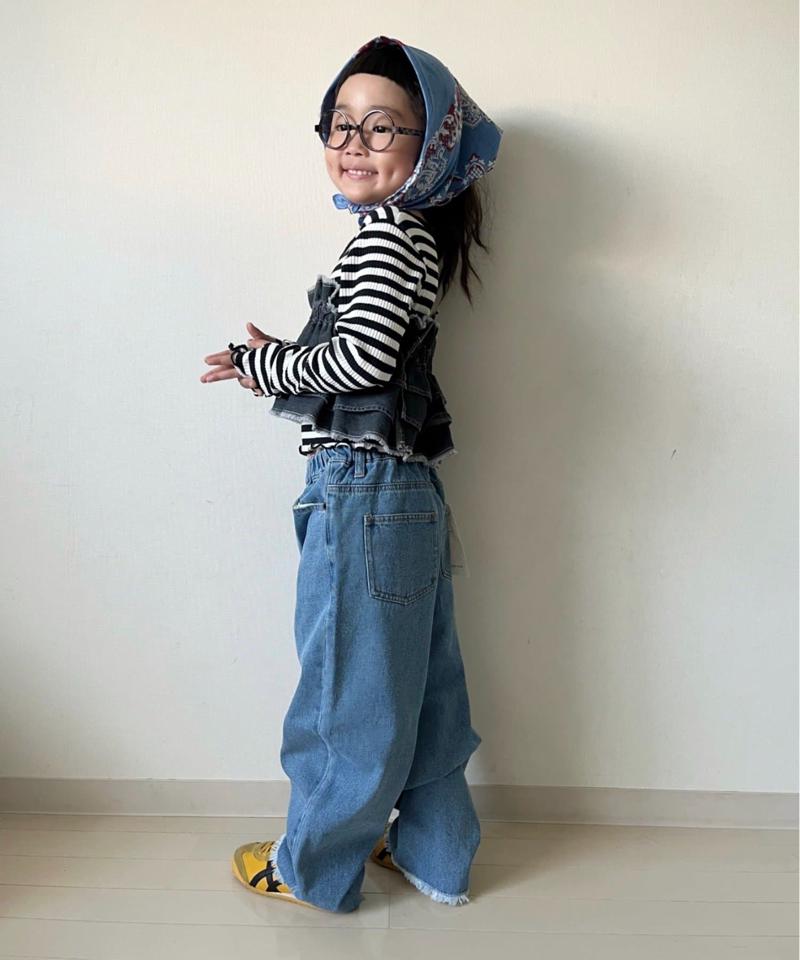 【KIDS】【TYPY DENIM】甘織り裾フリンジカーブデニム