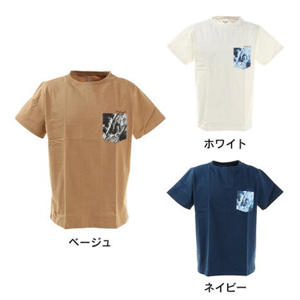 ホールアース(Whole Earth)(メンズ)Tシャツ 半袖 EARTH CAMO WE2HJA30 胸ポケット おしゃれ 綿 綿100