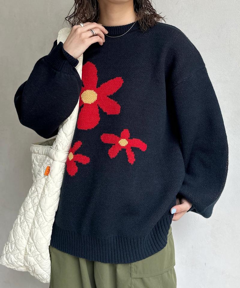 お花ジャガードBIGニット