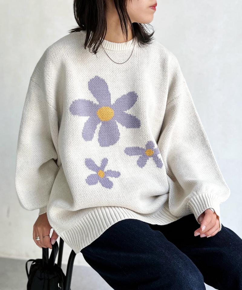 お花ジャガードBIGニット