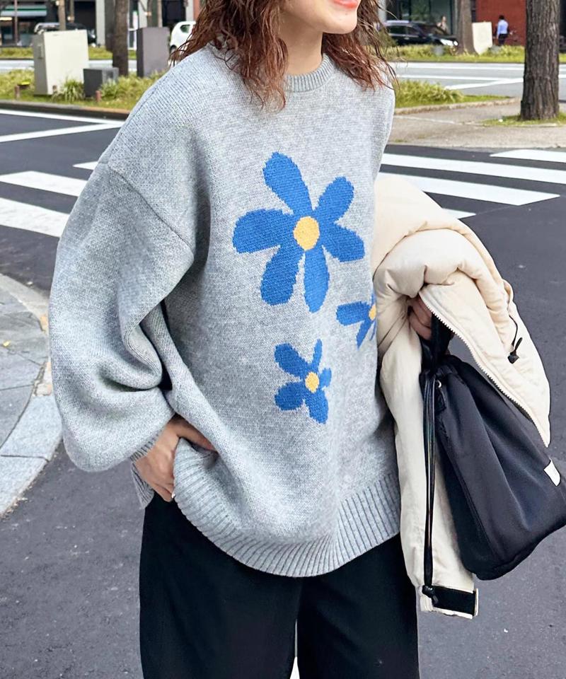 お花ジャガードBIGニット