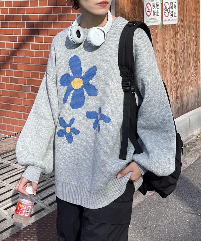 お花ジャガードBIGニット