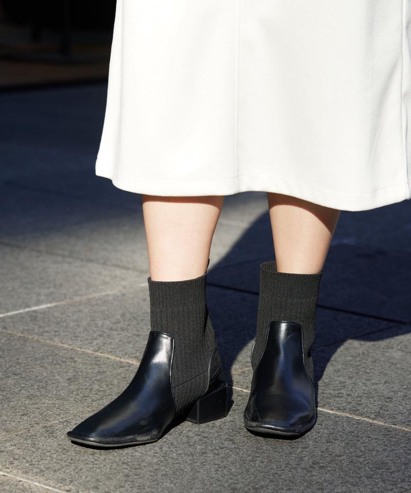 ニット切替ショートブーツ