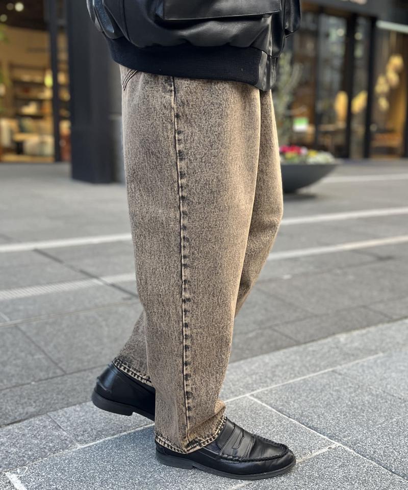 タックワイドテーパードデニム