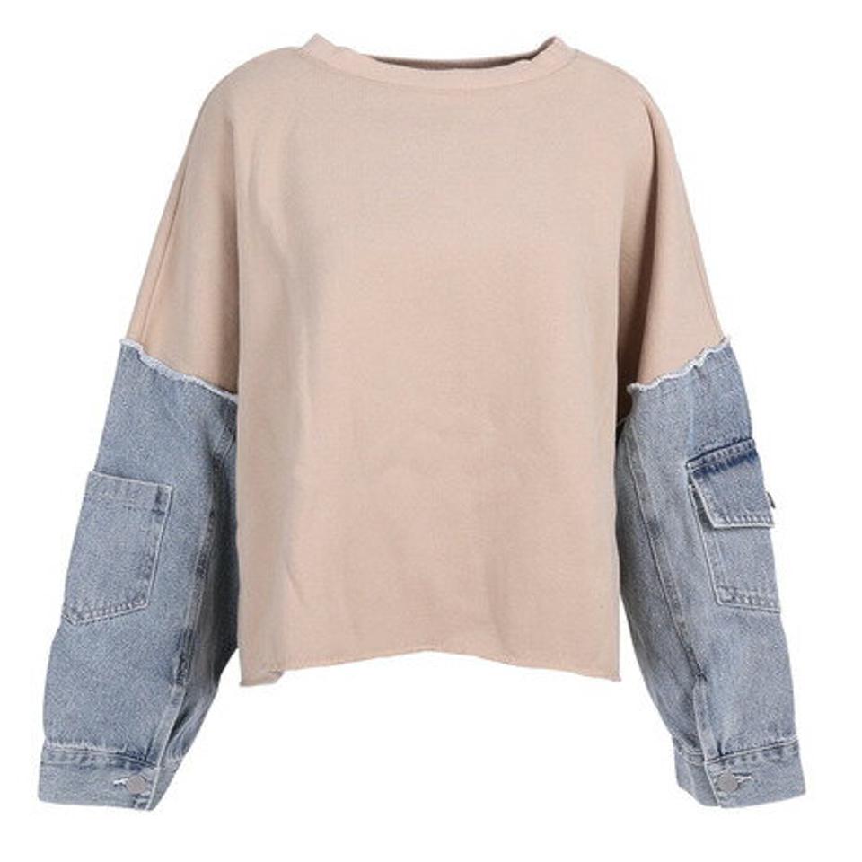 クローバーリーフ(LOVERS LANE 45)(レディース)裏起毛 袖デニムプルオーバー 03800944-GRG