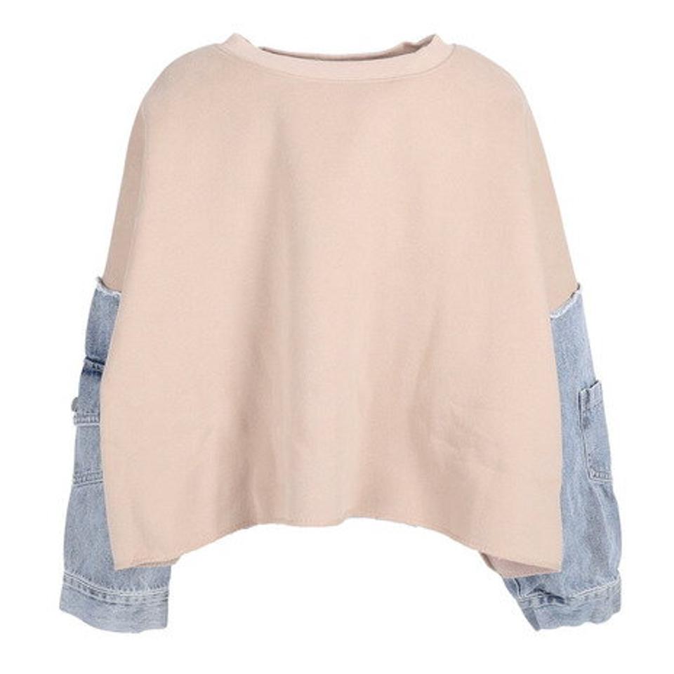 クローバーリーフ(LOVERS LANE 45)(レディース)裏起毛 袖デニムプルオーバー 03800944-GRG