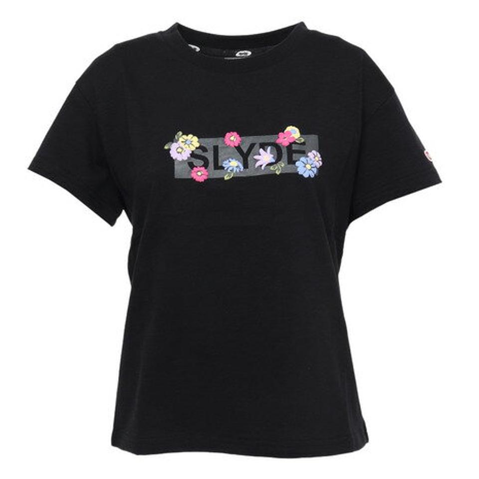 【2点10%OFFクーポン対象!8/10まで】スライド(SLYDE)(レディース)半袖Tシャツ レディース フラワーロゴ SL2023SSL-APP004BLK