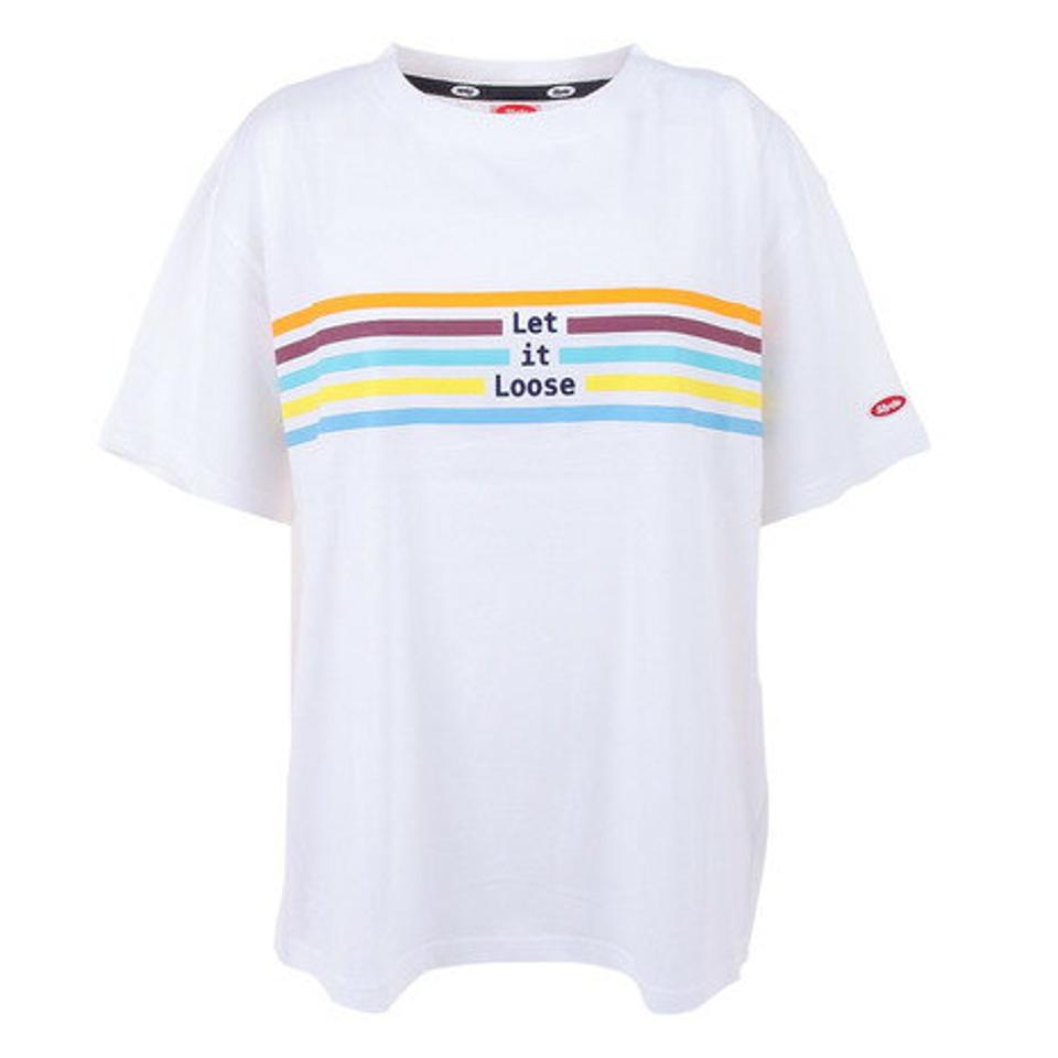 【10%OFFクーポン対象!8/10まで】スライド(SLYDE)(レディース)半袖Tシャツ レディース マルチ ライン プリント SL2023SSL-APP008WHT