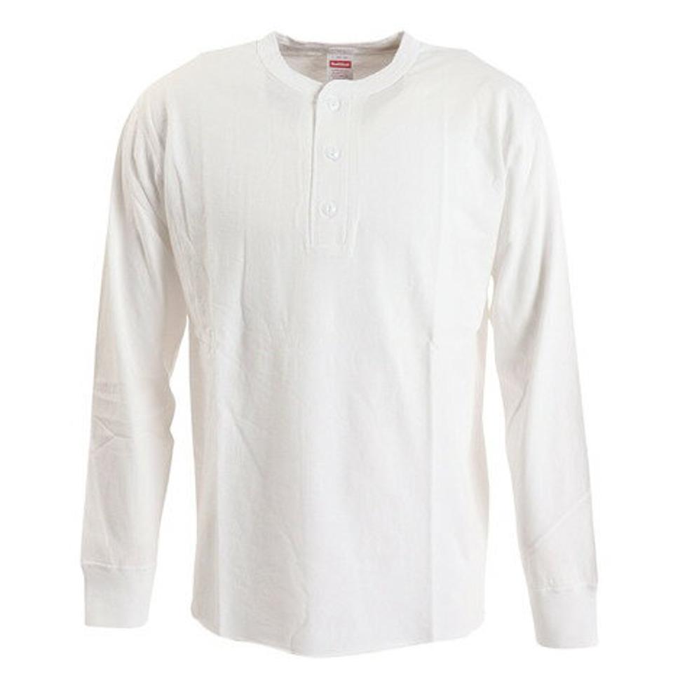 ヘルスニット(Healthknit)(メンズ)長袖Tシャツ メンズ 天竺 ヘンリーネック 906L WHT