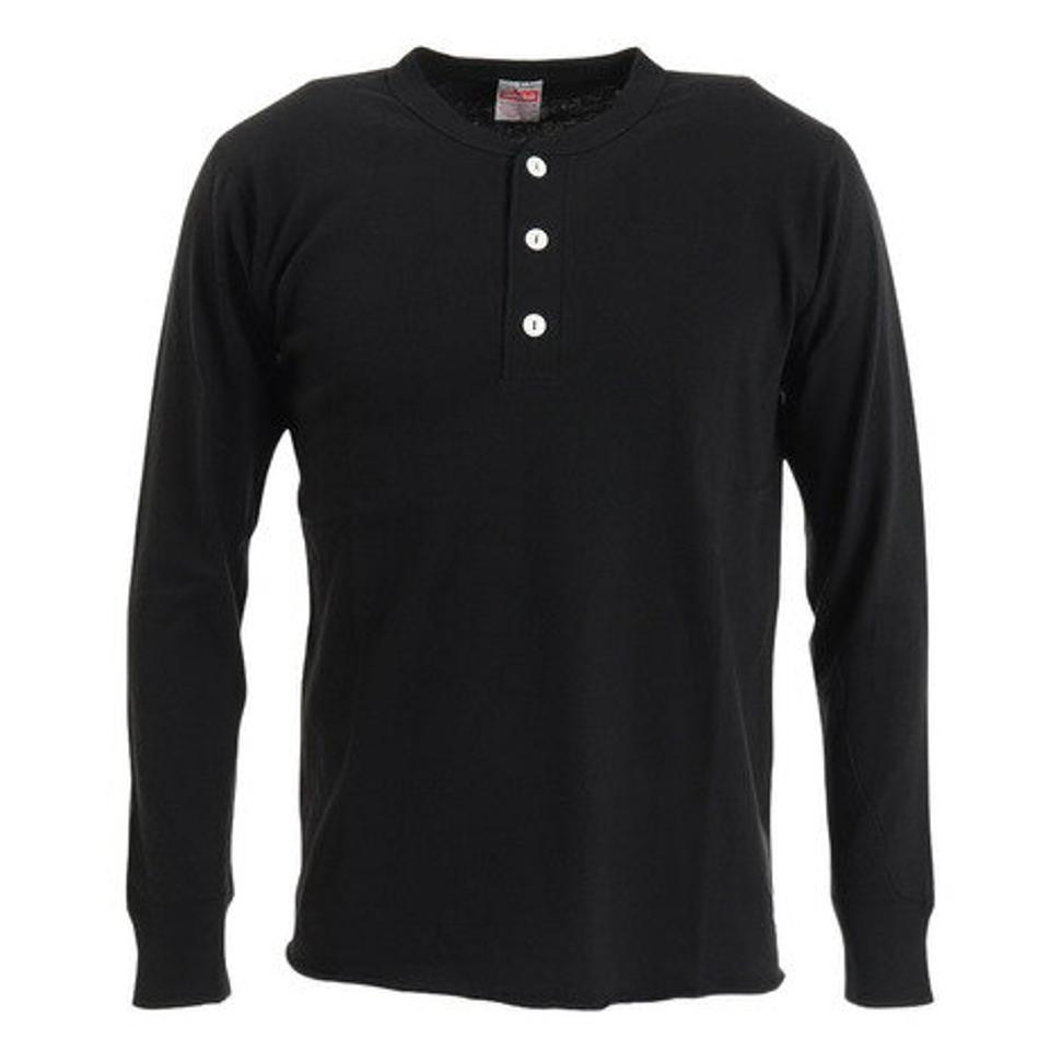 ヘルスニット(Healthknit)(メンズ)長袖Tシャツ メンズ 天竺 ヘンリーネック 906L BLK