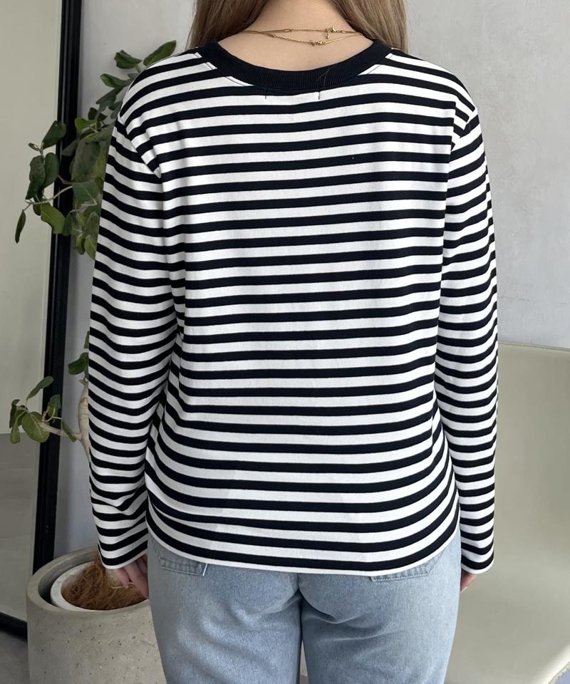 ハート刺繍ボーダーロンT