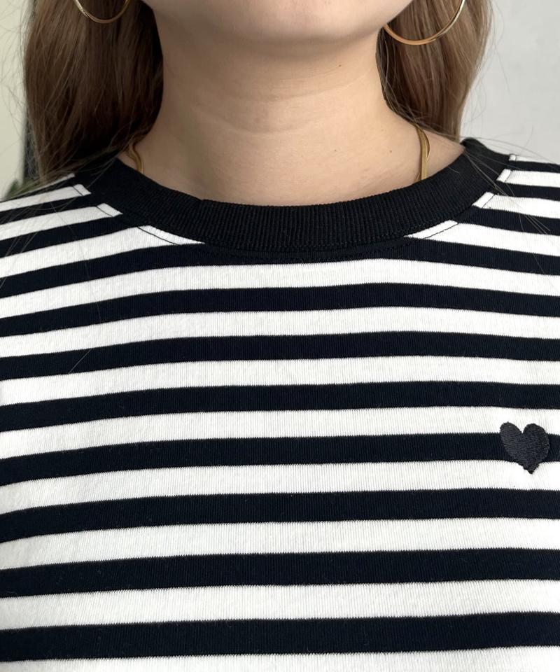 ハート刺繍ボーダーロンT