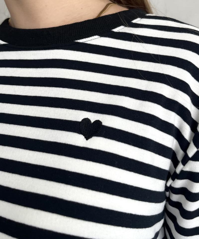ハート刺繍ボーダーロンT