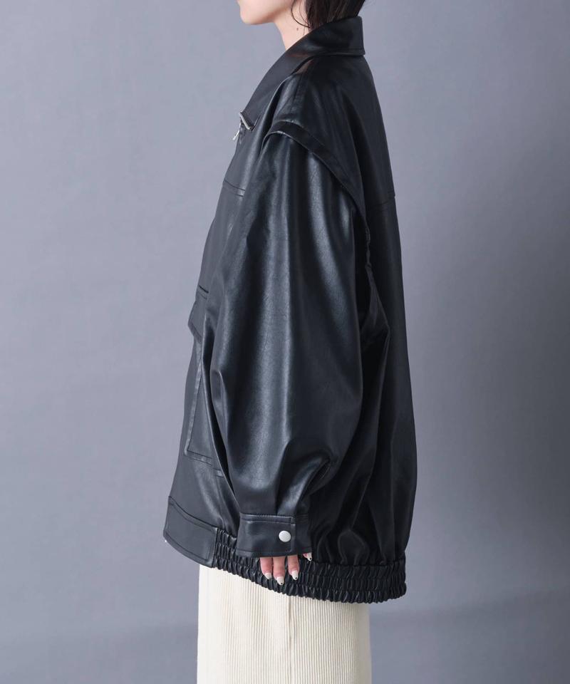 【袖取り外し可能/ユニセックス】フェイクレザー2WAYスタンドブルゾン