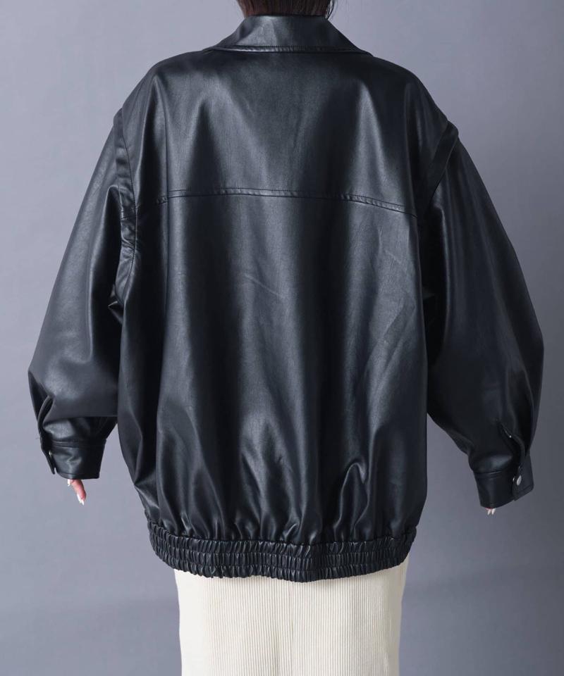 【袖取り外し可能/ユニセックス】フェイクレザー2WAYスタンドブルゾン