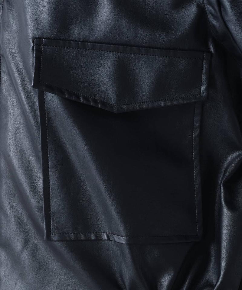 【袖取り外し可能/ユニセックス】フェイクレザー2WAYスタンドブルゾン