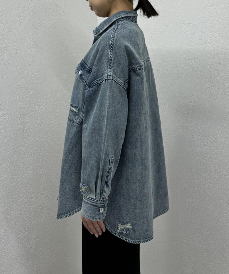 【ブルーのみWEB限定で追加決定！】@ld_chikaコラボカラーダメージデニムシャツ