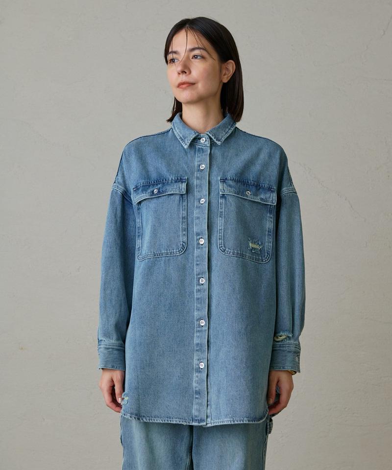 【ブルーのみWEB限定で追加決定！】@ld_chikaコラボカラーダメージデニムシャツ