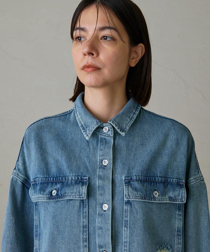 【ブルーのみWEB限定で追加決定！】@ld_chikaコラボカラーダメージデニムシャツ