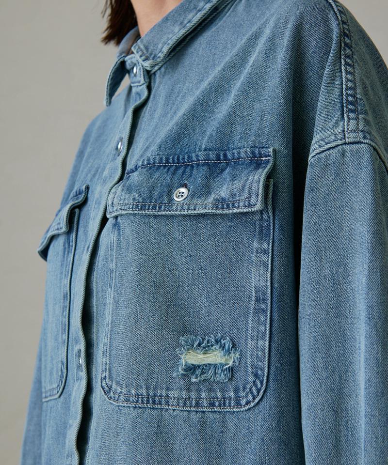 【ブルーのみWEB限定で追加決定！】@ld_chikaコラボカラーダメージデニムシャツ