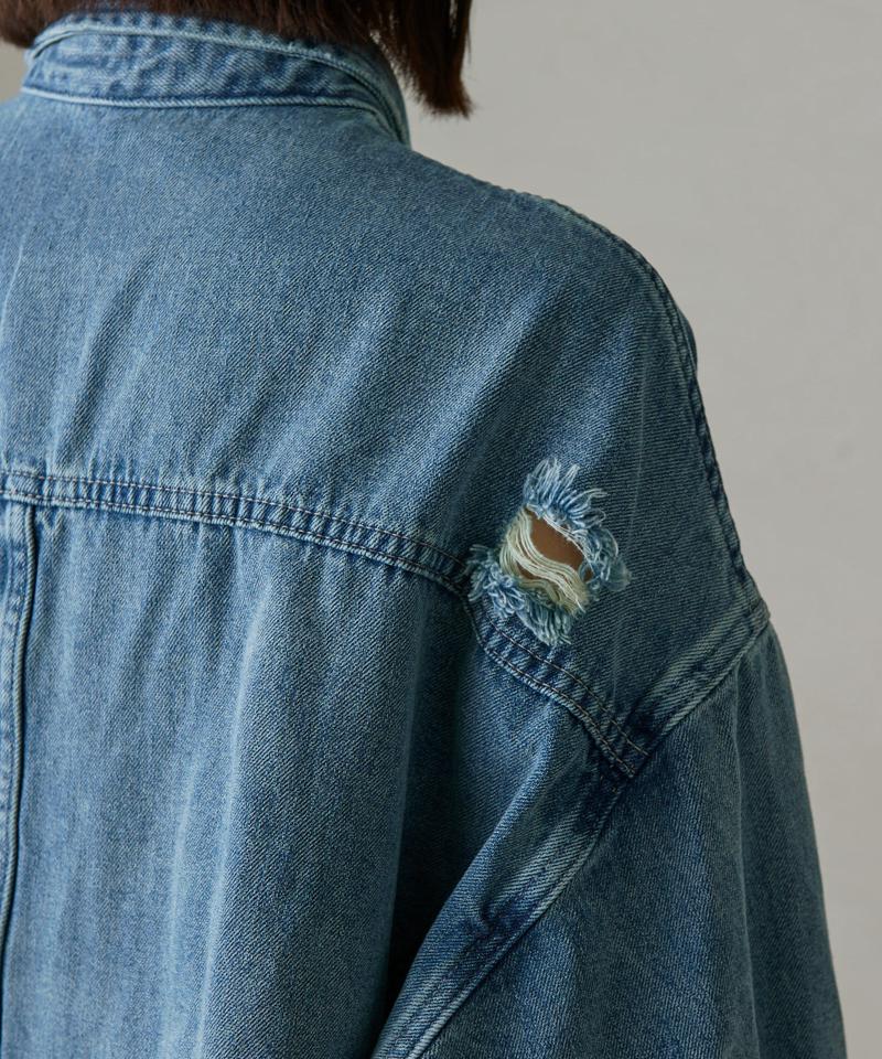 【ブルーのみWEB限定で追加決定！】@ld_chikaコラボカラーダメージデニムシャツ