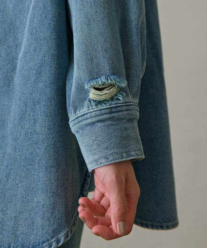 【ブルーのみWEB限定で追加決定！】@ld_chikaコラボカラーダメージデニムシャツ