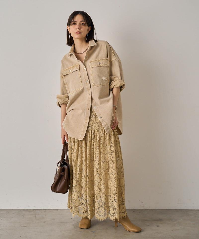 【ブルーのみWEB限定で追加決定！】@ld_chikaコラボカラーダメージデニムシャツ