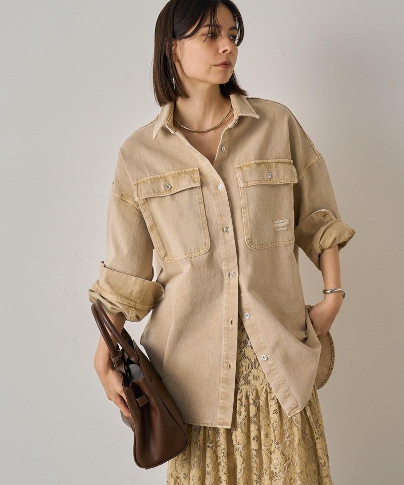 【ブルーのみWEB限定で追加決定！】@ld_chikaコラボカラーダメージデニムシャツ