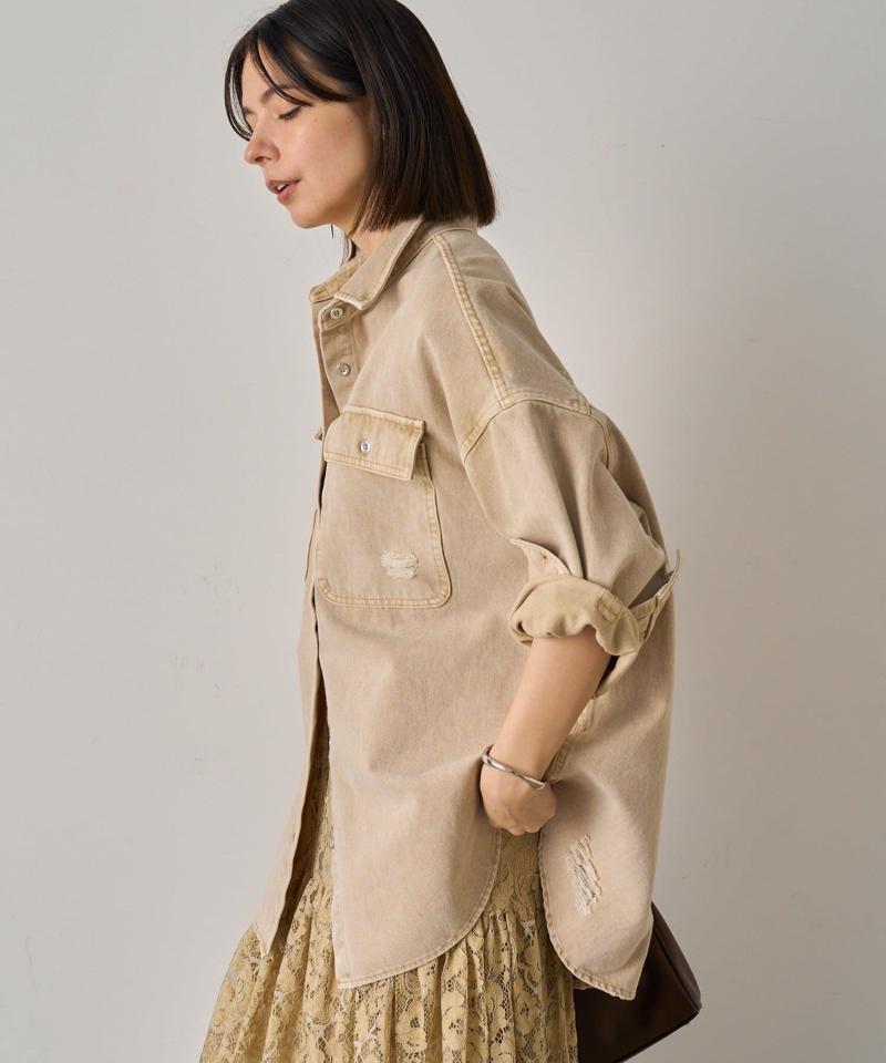 【ブルーのみWEB限定で追加決定！】@ld_chikaコラボカラーダメージデニムシャツ